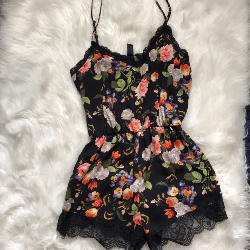Floral and lace romper